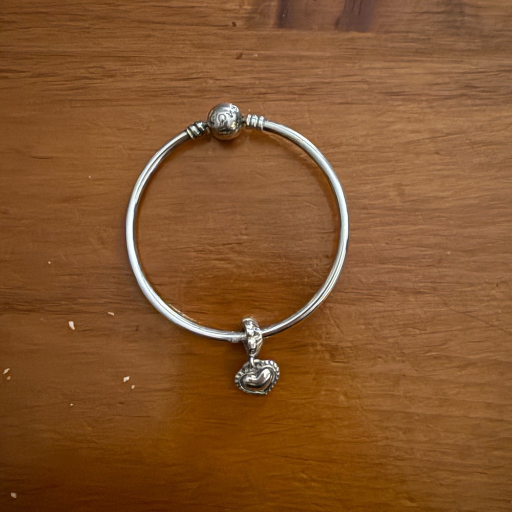 Pandora Silver Heart Dangle Bangle Bracelet